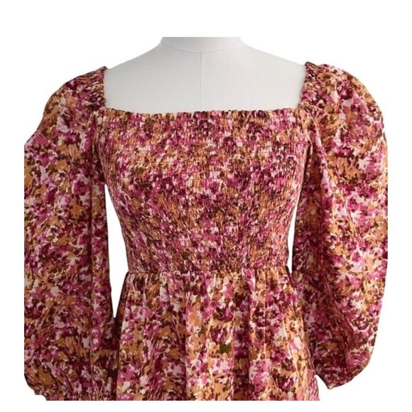 J. Crew Smocked Puff-Sleeve Dress in Pink Faded Floral Size Small NWT - Picture 6 of 11
